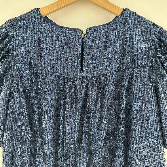 NWT Anthropologie  by Anthropologie Marie Navy Sequin Puff Short Sleeve Size 6 - Picture 3 of 13